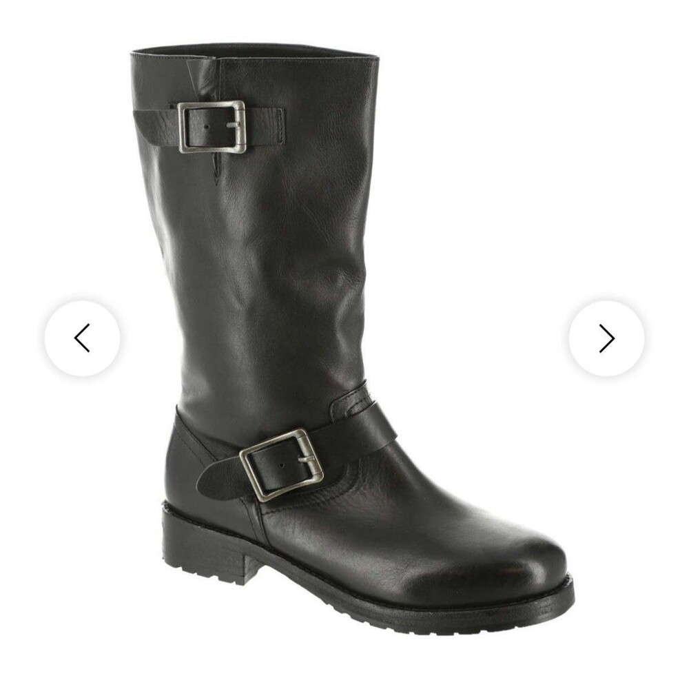 Free People Black Leather Moto Boots with Buckle Detail